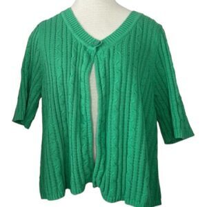 Lane Bryant bright green short sleeve knit single button cotton cardigan size 22
